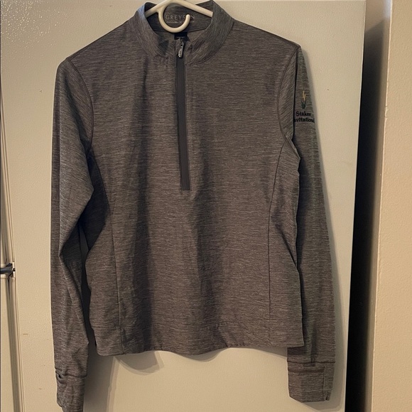 Greyson Jackets & Blazers - Greyson Women’s Medium Heathered Gray Zip Pullover Stakes Invitational Logo